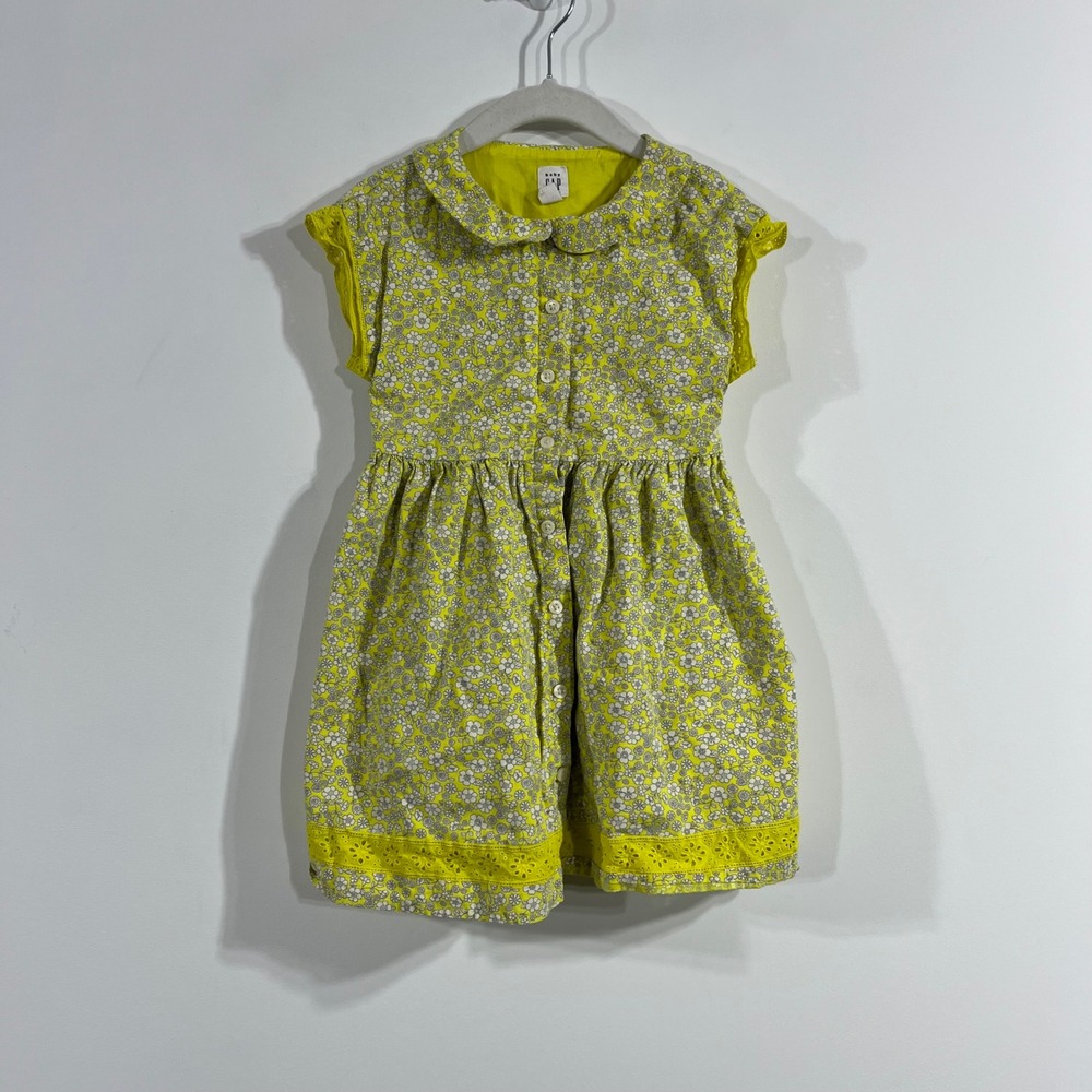 Baby GAP Toddler Girls 4T Yellow Floral Eyelet Lace Button Front Dress Cotton